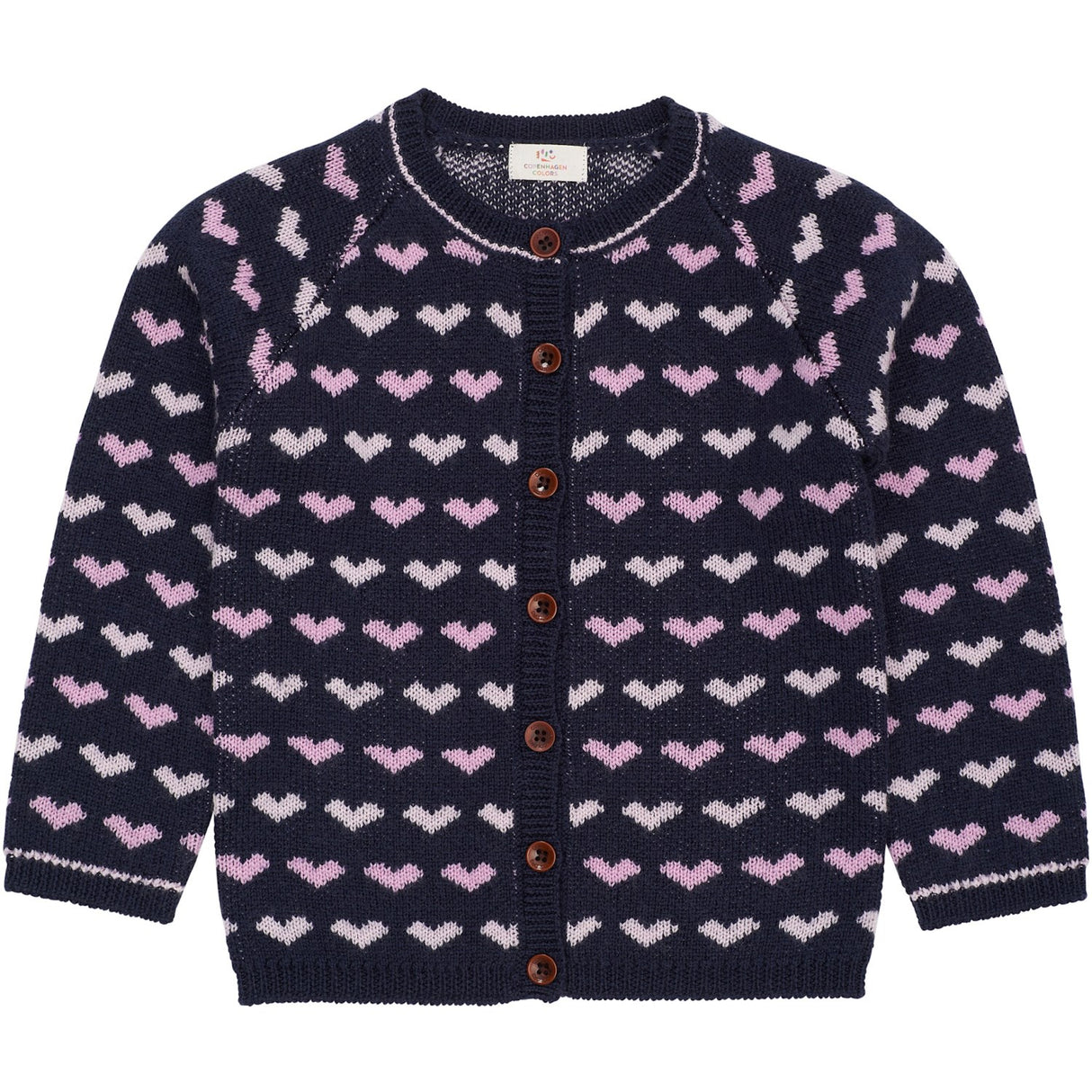 COPENHAGEN COLORS Navy/Bubblegum Comb Merino Heart Cardigan