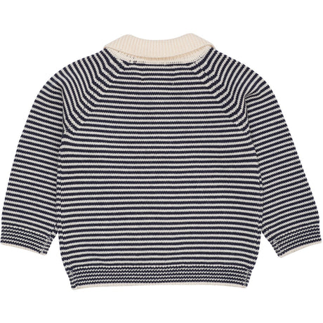 COPENHAGEN COLORS Cream/Navy Stripe Merino Striped Blouse W. Collar