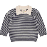 COPENHAGEN COLORS Cream/Navy Stripe Merino Striped Blouse W. Collar