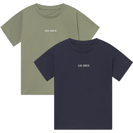 Les Deux Kids Dark Navy/Lichen Green Dexter T-Shirt Kids - 2-PACK