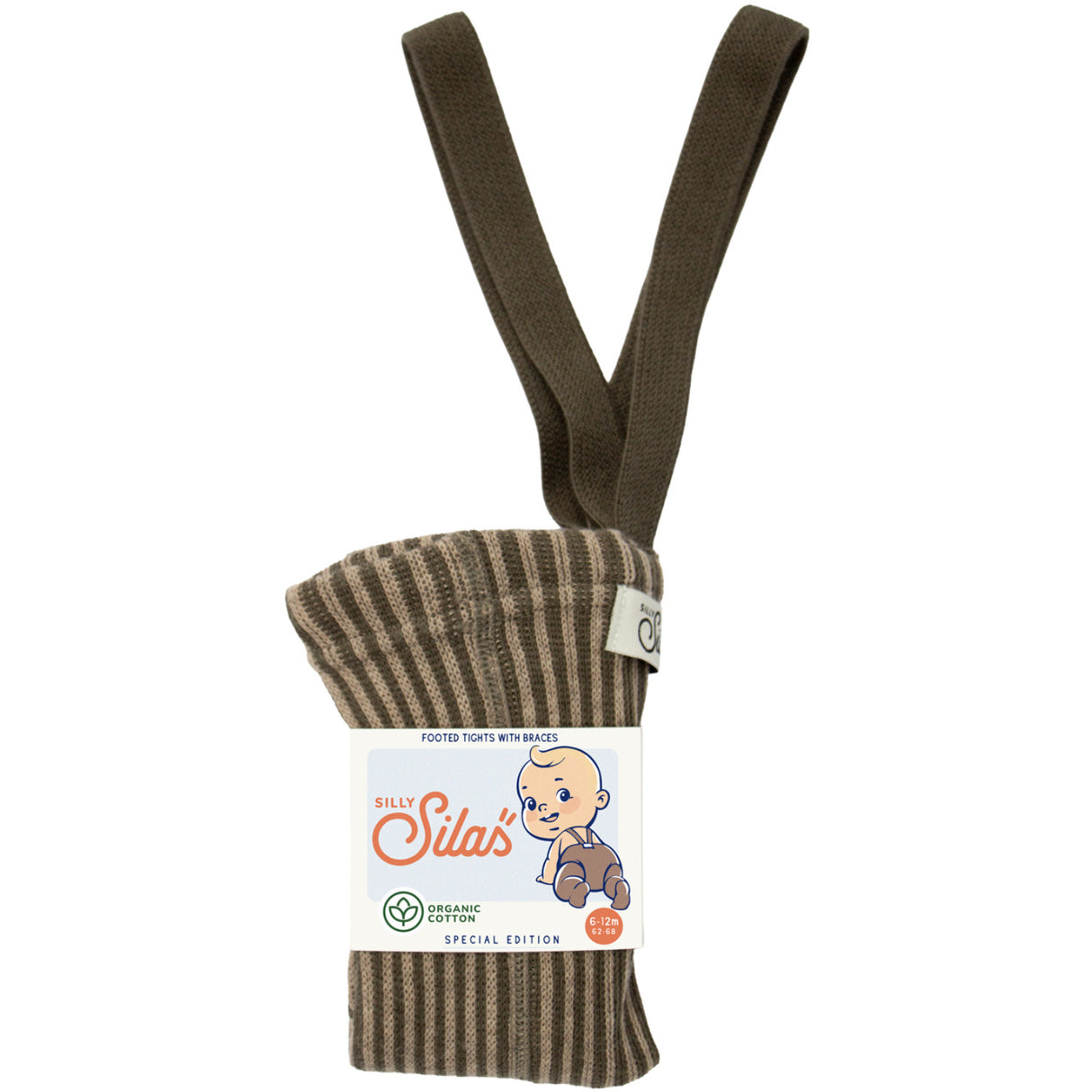 Silly Silas Seaweed Brown X Peanut Striped Special Footed Tights