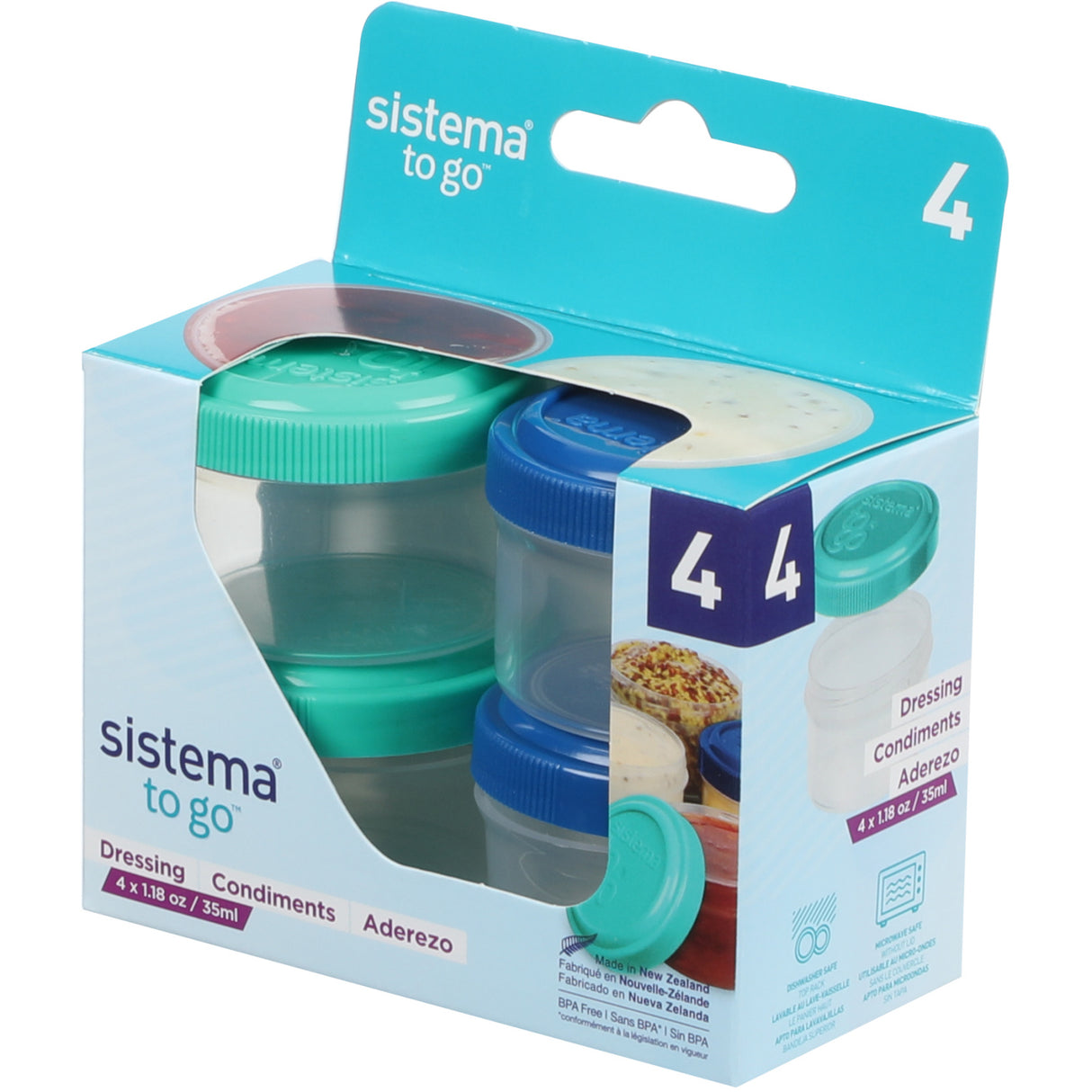 Sistema Ocean Blue &amp; Minty Teal To Go Dressing Opbevaringsbøtter 35 Ml 4-Pack