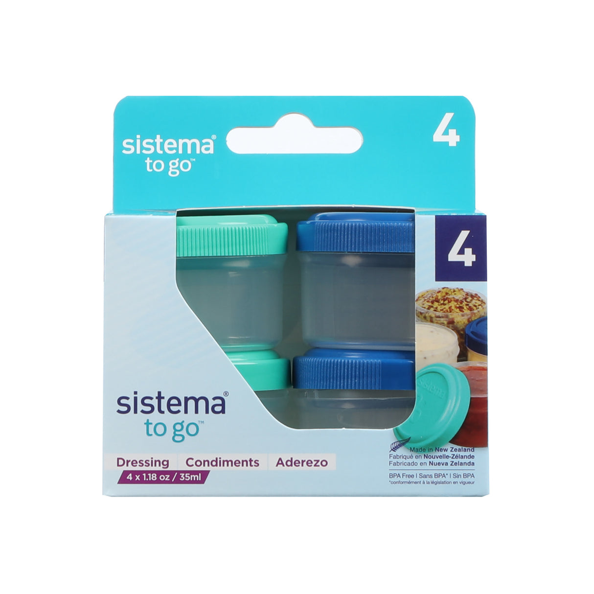 Sistema Ocean Blue &amp; Minty Teal To Go Dressing Opbevaringsbøtter 35 Ml 4-Pack