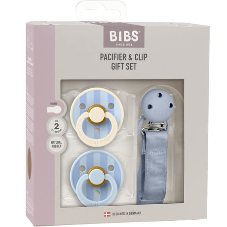 Bibs Dusty Blue Pacifier & Clip Gift Set Pin & Block Latex