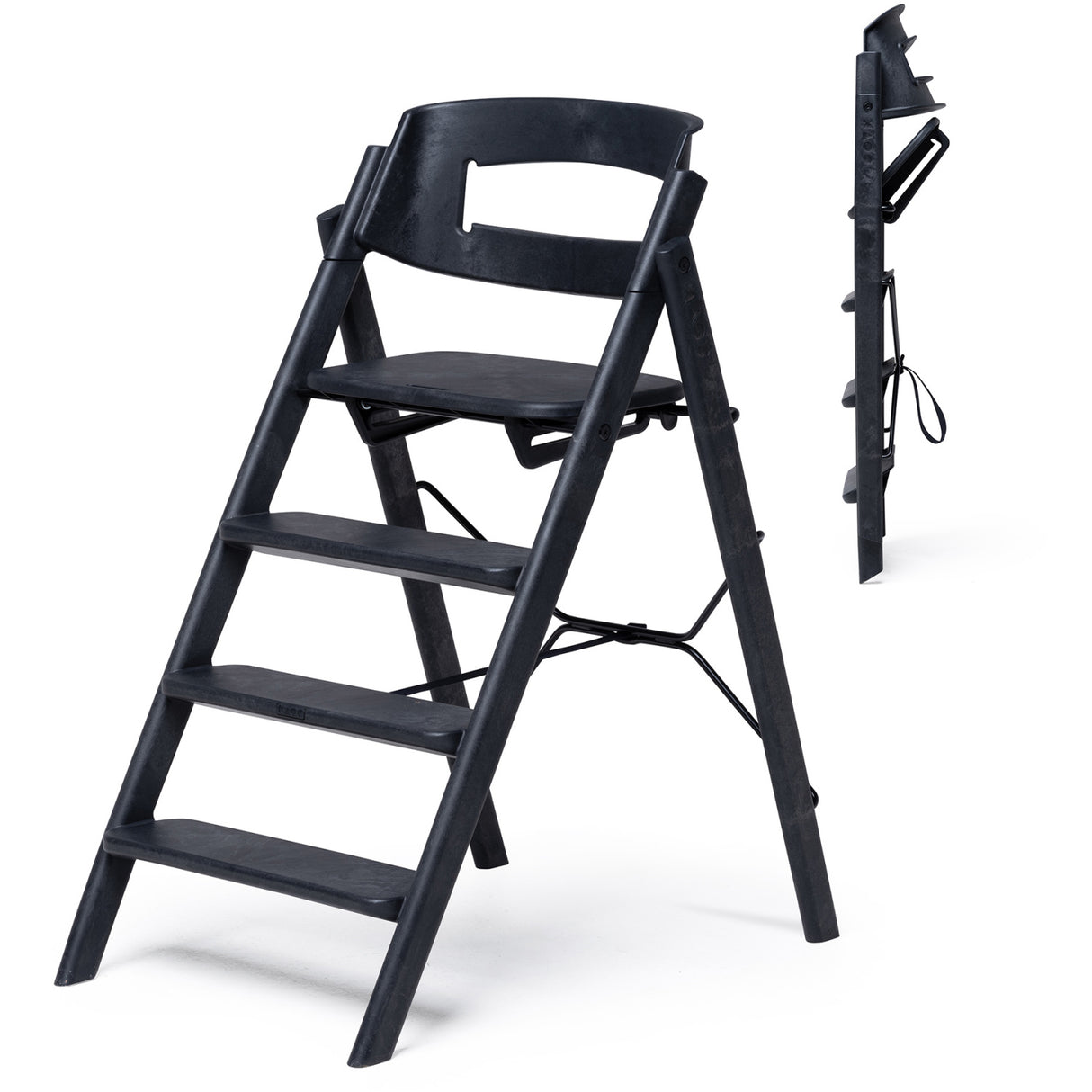 KAOS Charcoal Black Klapp High Chair Recycled With KLAPP® Safety Rail & Tray Bundle