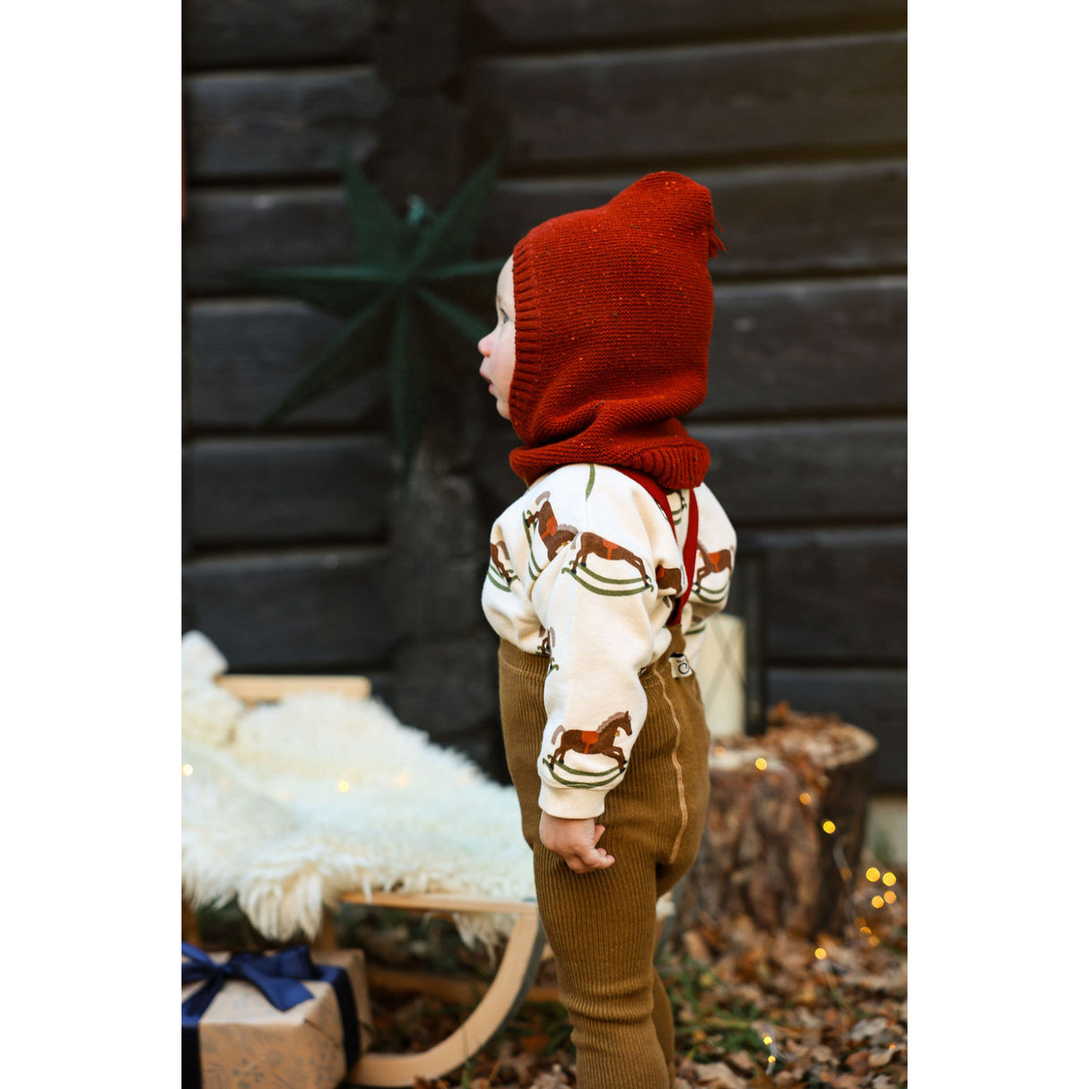 Silly Silas Acorn Brown With Maple Leaf Footed Tights Christmas Edition