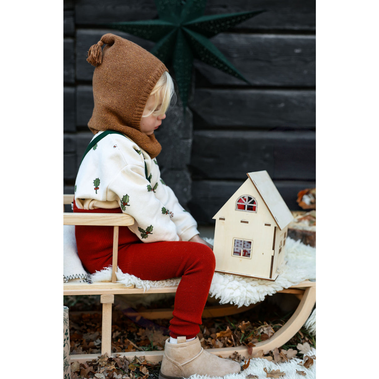 Silly Silas Maple Leaf With Dark Forest Green Footless Tights Christmas Edition