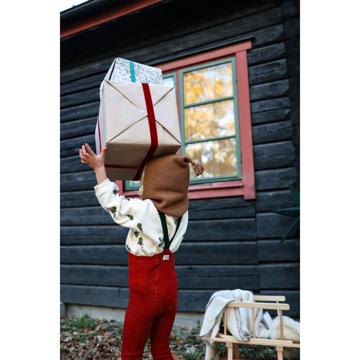 Silly Silas Maple Leaf With Dark Forest Green Footed Tights Christmas Edition