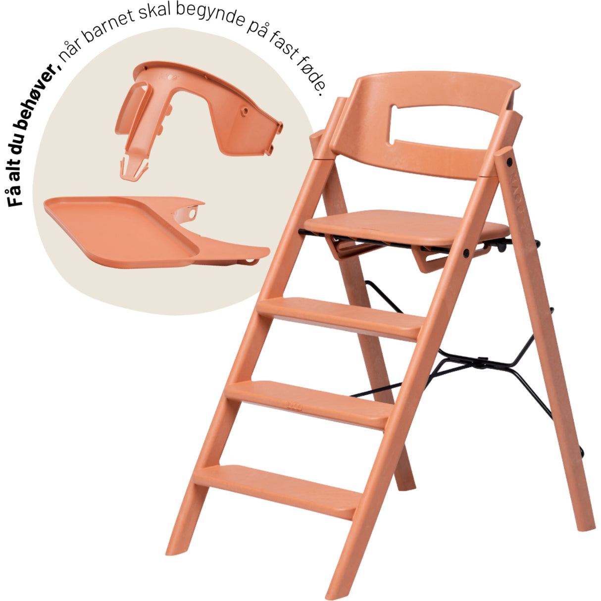 KAOS Terracotta Pink Klapp High Chair Recycled With KLAPP® Safety Rail & Tray Bundle