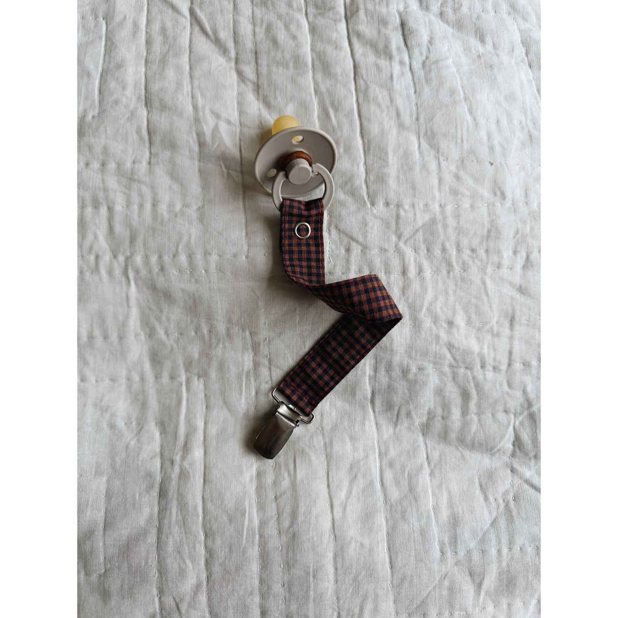 Lalaby Indigo Check Pacifier Clip