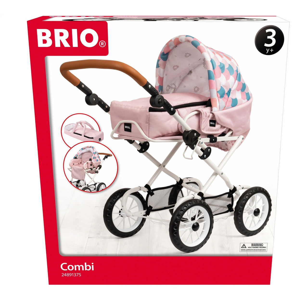 BRIO® Kombi Dukkevogn, Dråbemønster, Pink