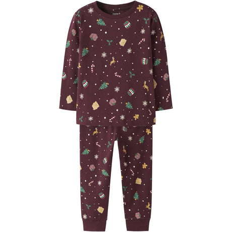 Name It Burgundy Xmas AOP Nmnvismas Ls Nightset