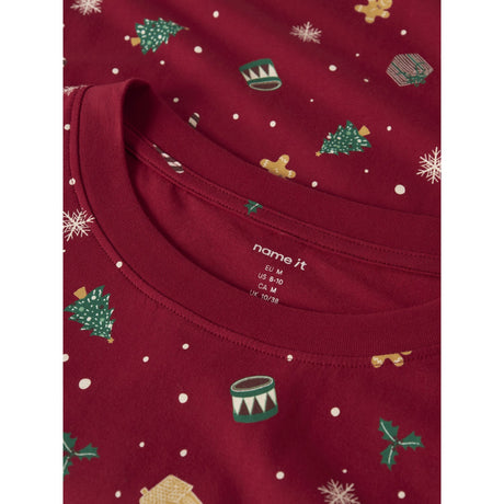 Name It Jester Red Xmas AOP Red Nanvismas Ls Nightset Adult