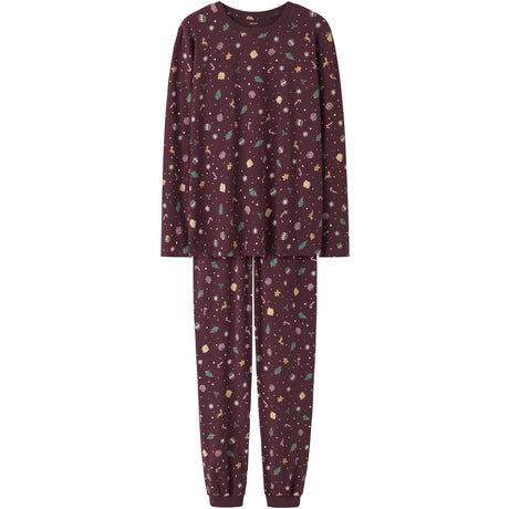 Name It Burgundy Xmas AOP Nanvismas Ls Nightset Adult