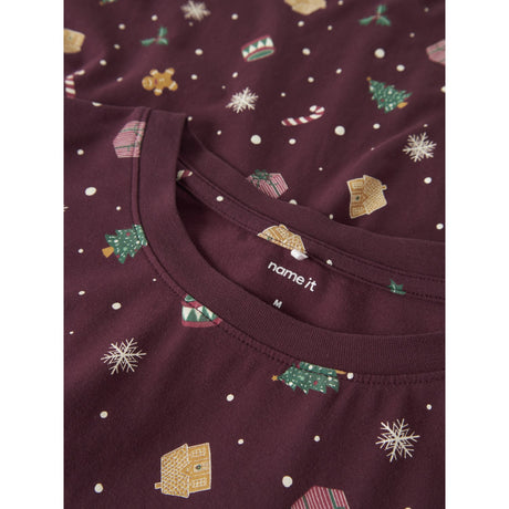 Name It Burgundy Xmas AOP Nanvismas Ls Nightset Adult