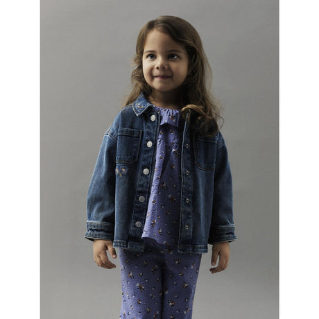 Name It Dark Blue Denim Flower Emb Nmfkara Emb Dnm Jacket 1224-Fr