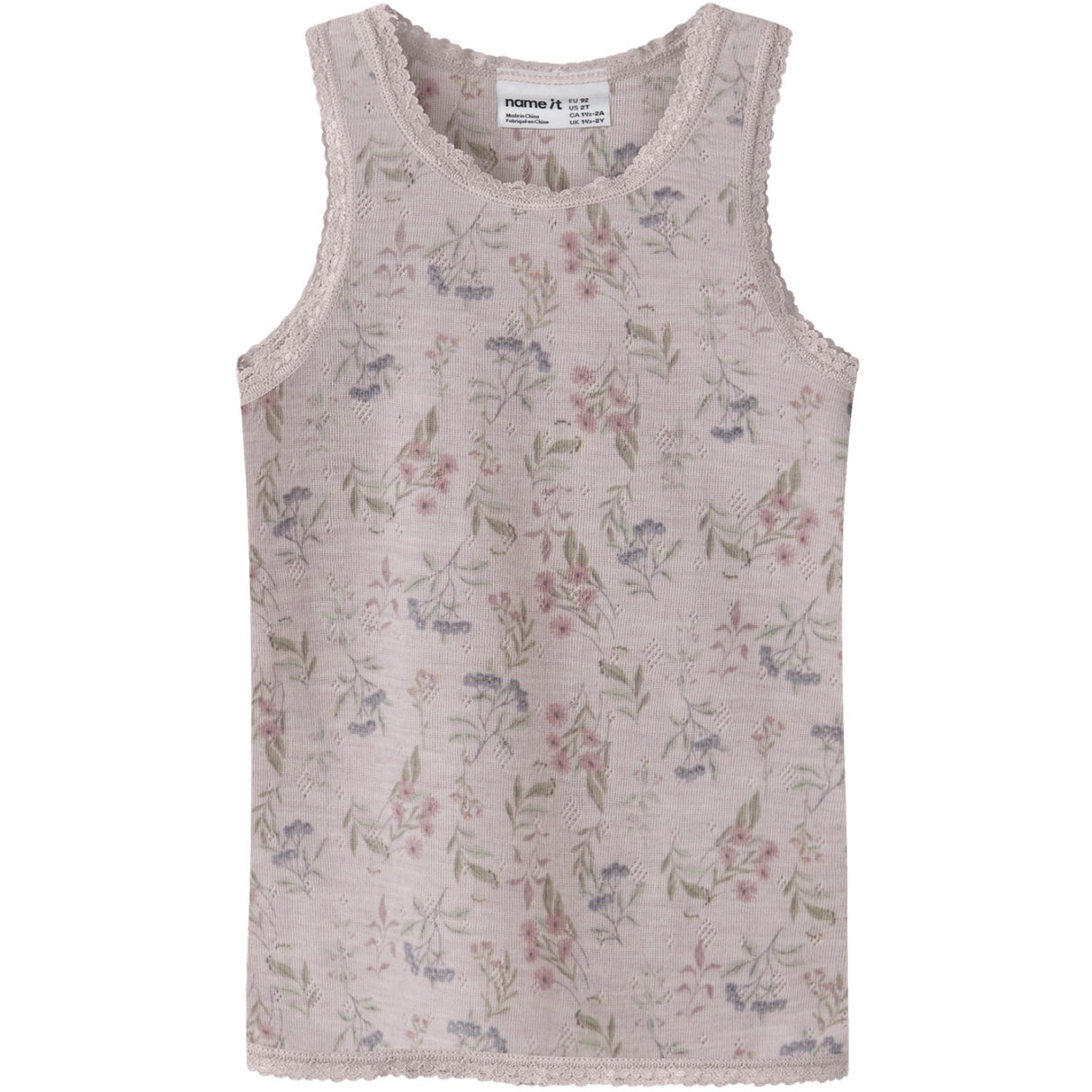 Name It Violet Ice Flowers + Leafs Nmfwang Wool Needle Tank Top