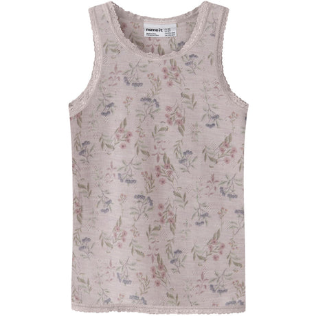 Name It Violet Ice Flowers + Leafs Nmfwang Wool Needle Tank Top