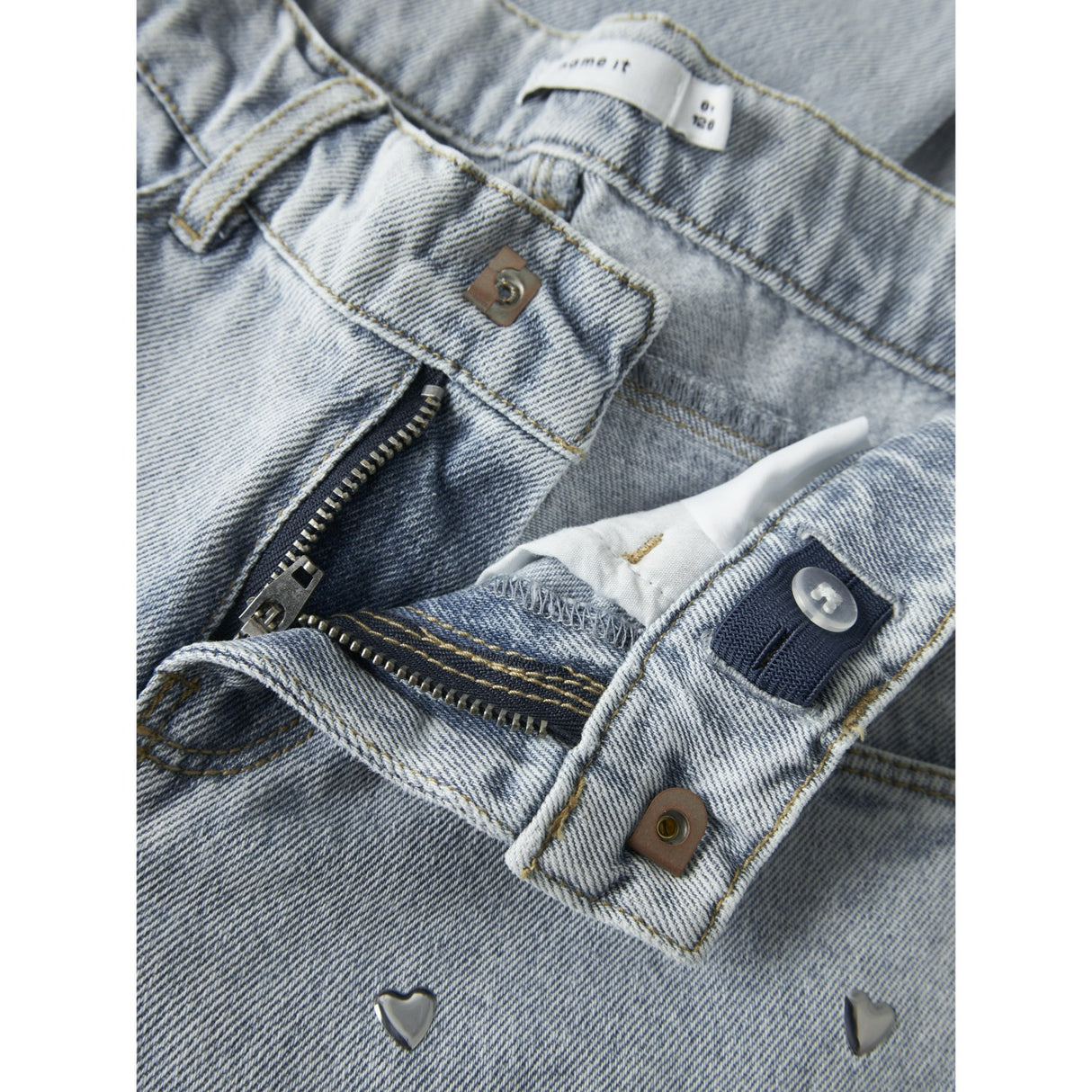 Name It Light Blue Denim Nkfrose Wide Heart Studs Jeans 2021-Za D