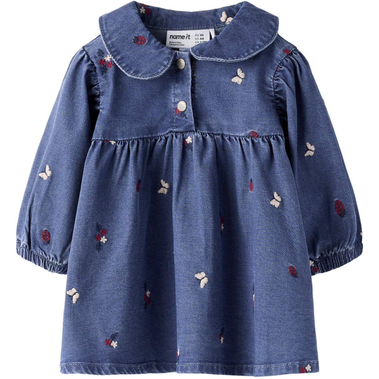 Name It Medium Blue Denim Nature Nbfalva Ls Dnm Emb Dress 5321-Yb