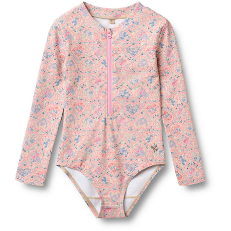 Wheat Pink Heart Flowers Swimsuit L/S Margot