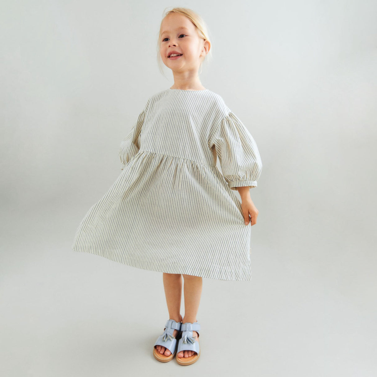 Wheat Dark Blue Stripe Dress 3/4 Sleeve Magda