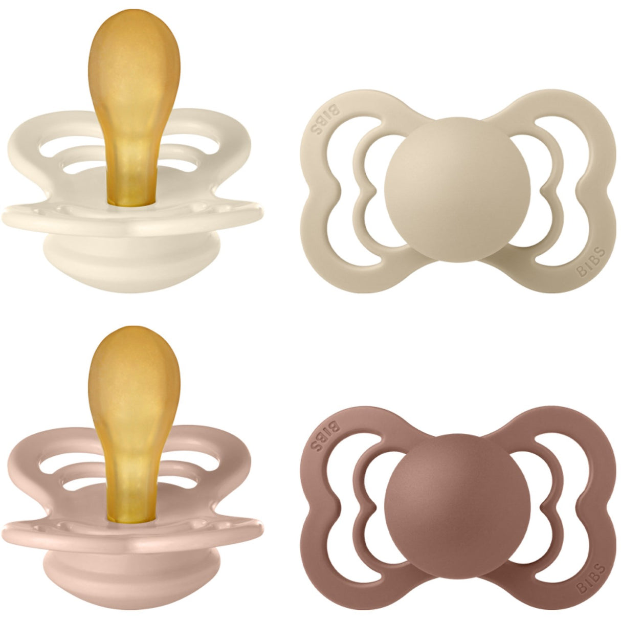 Bibs Ivory/Vanilla/Blush/Woodchuck Pacifier Supreme 4-Pack Latex