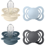 Bibs Ivory/Baby Blue/Petrol/Iron Pacifier Supreme 4-Pack Silicone