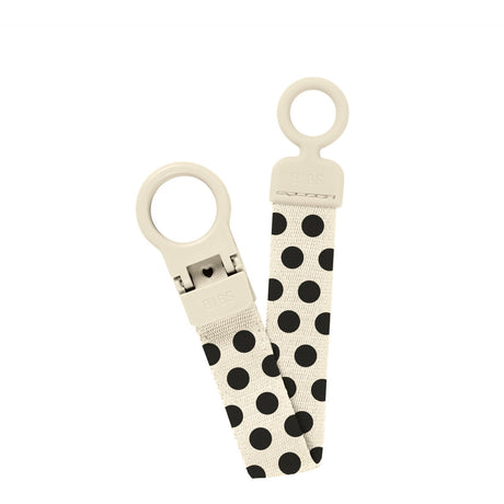 Bibs Ivory Black Studio Pacifier Clip Loop Polka Ivory Black