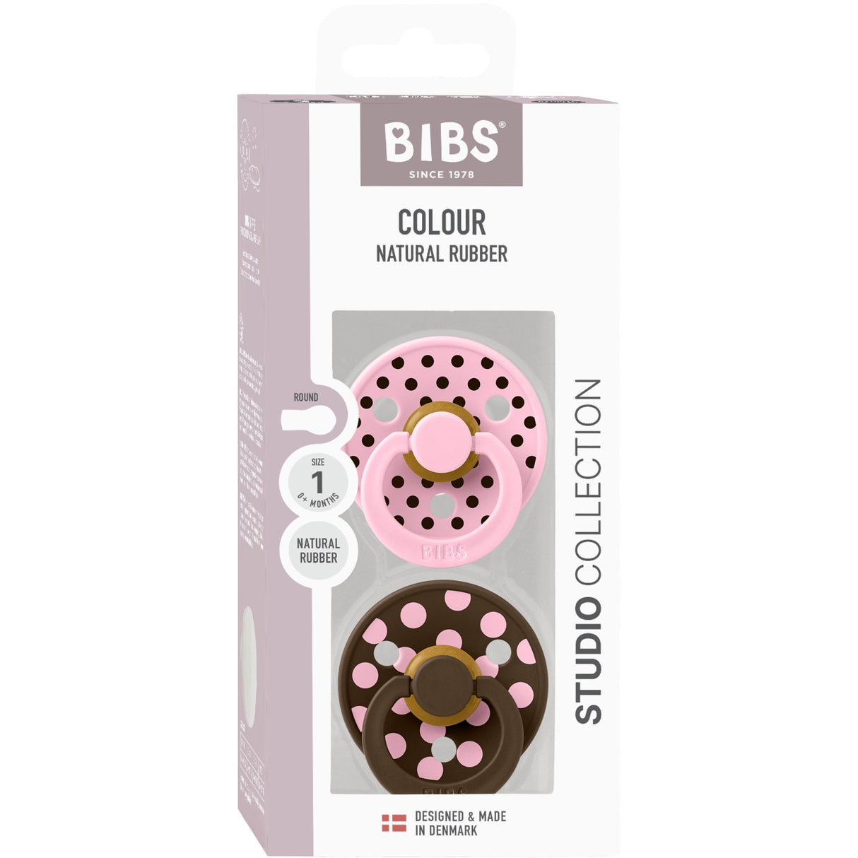 Bibs Baby Pink/Mocha Pacifier Studio Colour 2-Pack Polka Latex