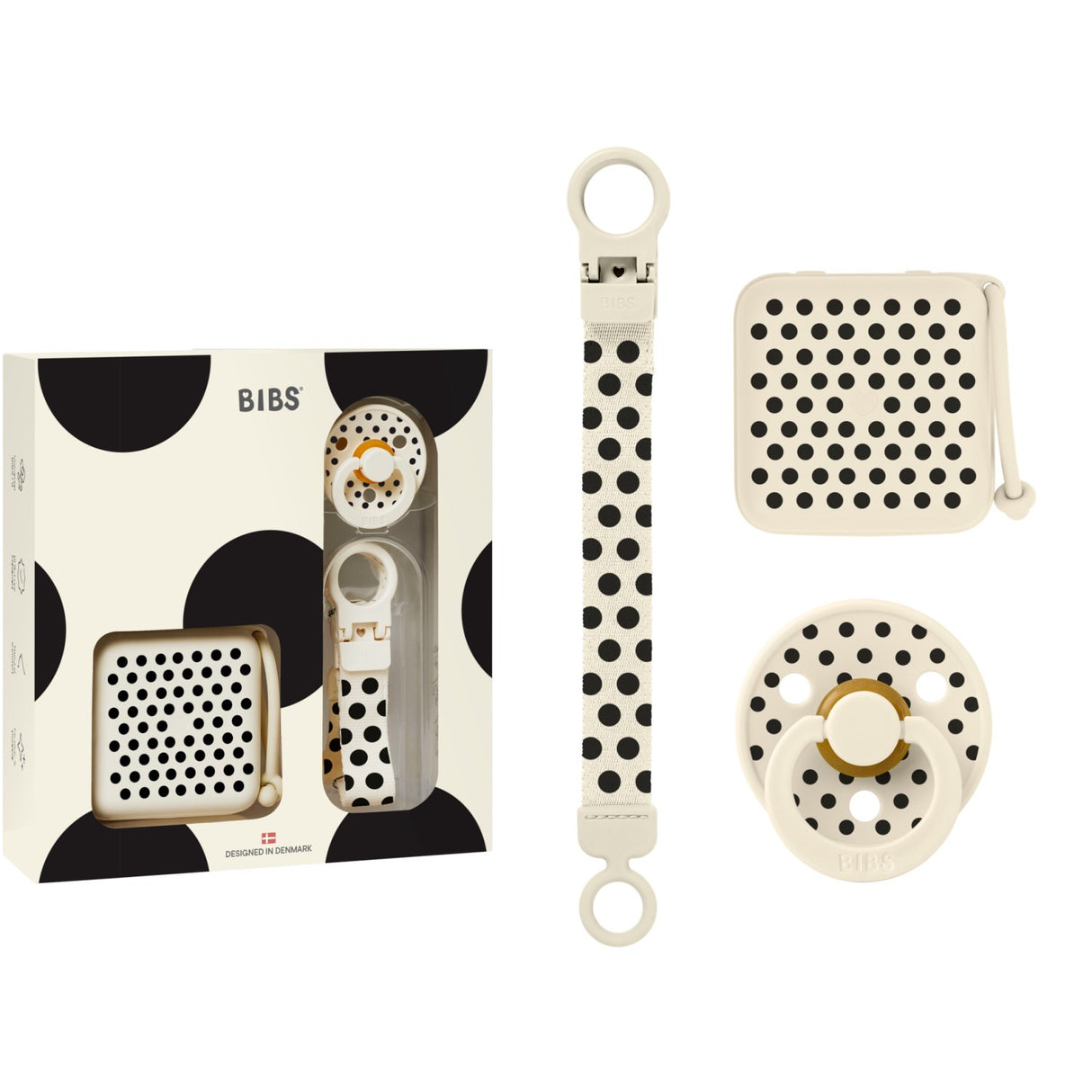Bibs Ivory Black Gift Set Polka Soothe & Go Latex