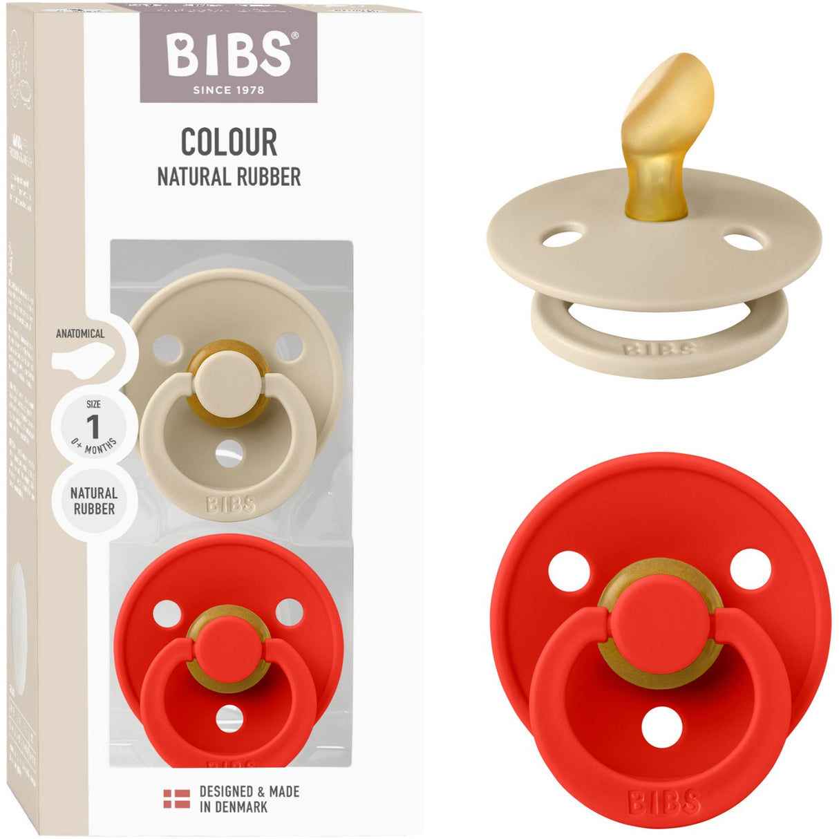 Bibs Vanilla/Candy Apple Pacifier Colour 2-Pack Anatomical Latex