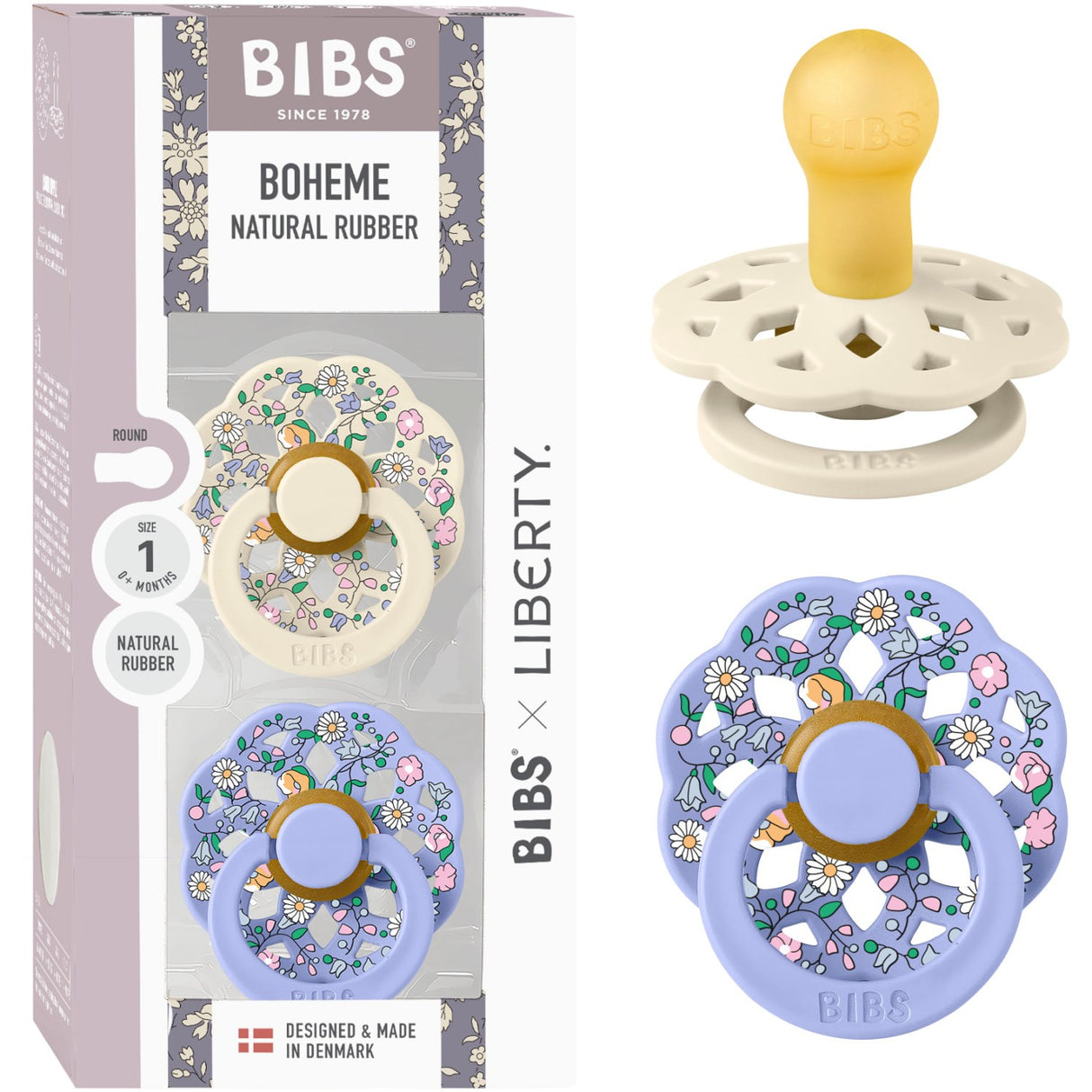 Bibs X Liberty Ivory Mix Pacifier Boheme 2-Pack Chloe Meadow Latex