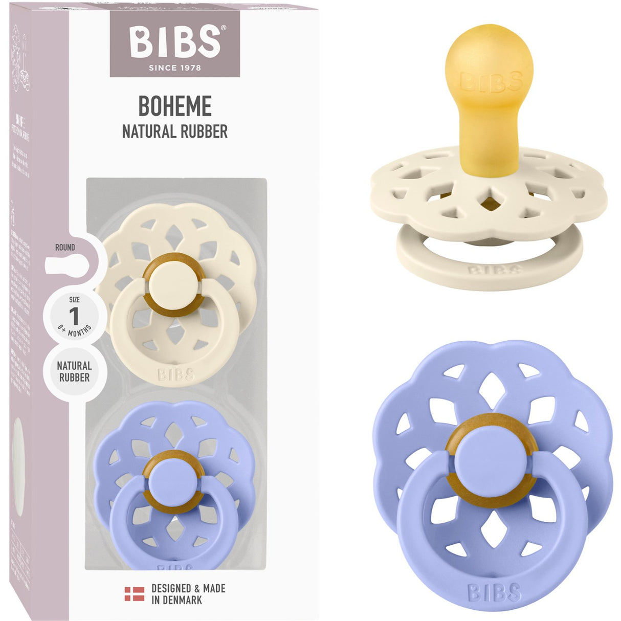Bibs Ivory/Hush Pacifier Boheme 2-Pack Latex
