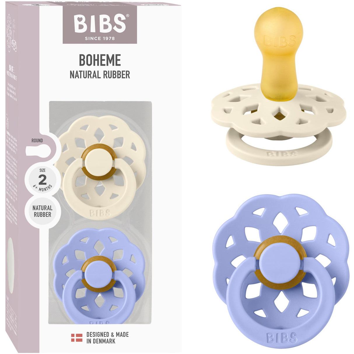 Bibs Ivory/Hush Pacifier Boheme 2-Pack Latex