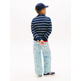 Tommy Hilfiger Dark Night Navy Stripe Polo Collar Sweater Ls