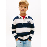 Tommy Hilfiger Dark Night Navy Stripe Th Script Graphic Rugby Polo Ls