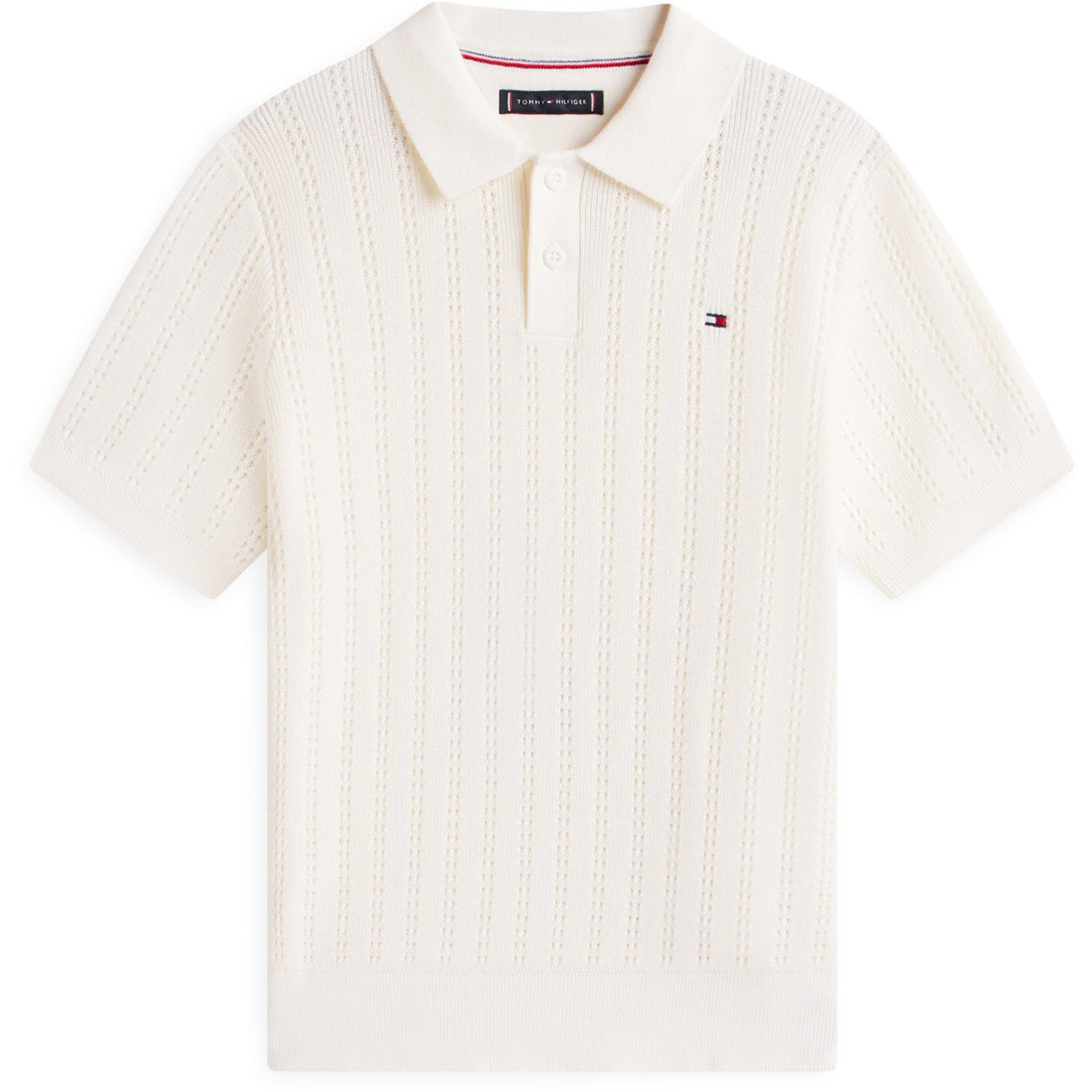 Tommy Hilfiger Ivory Silk Open Stitch Polo Sweater Ss