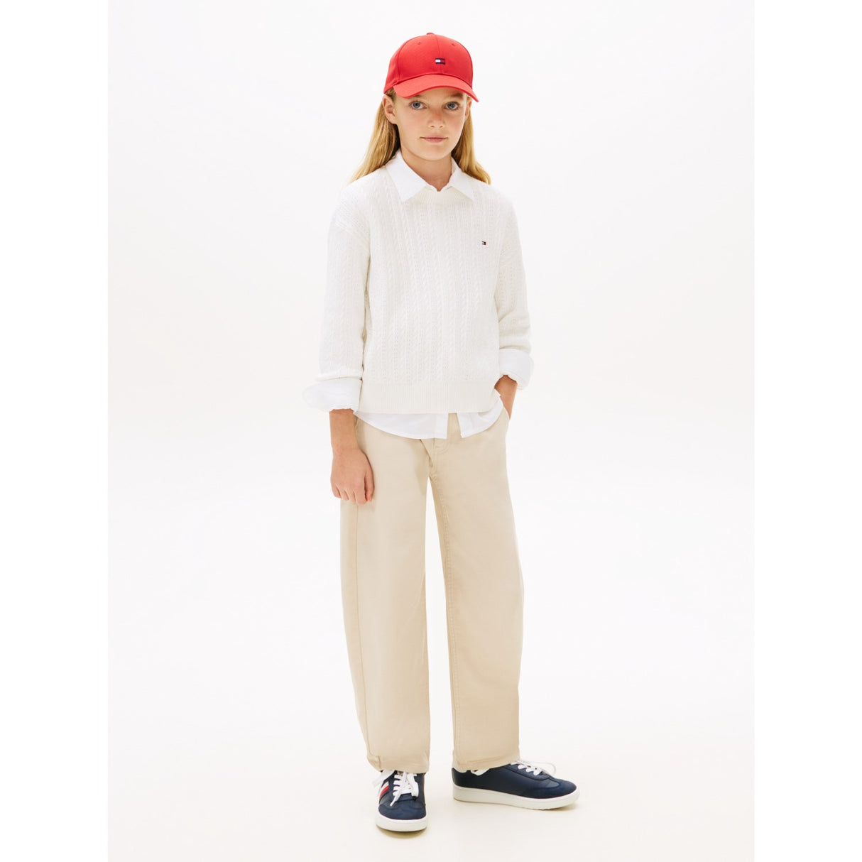 Tommy Hilfiger Ivory Silk Pointelle Cable Sweater