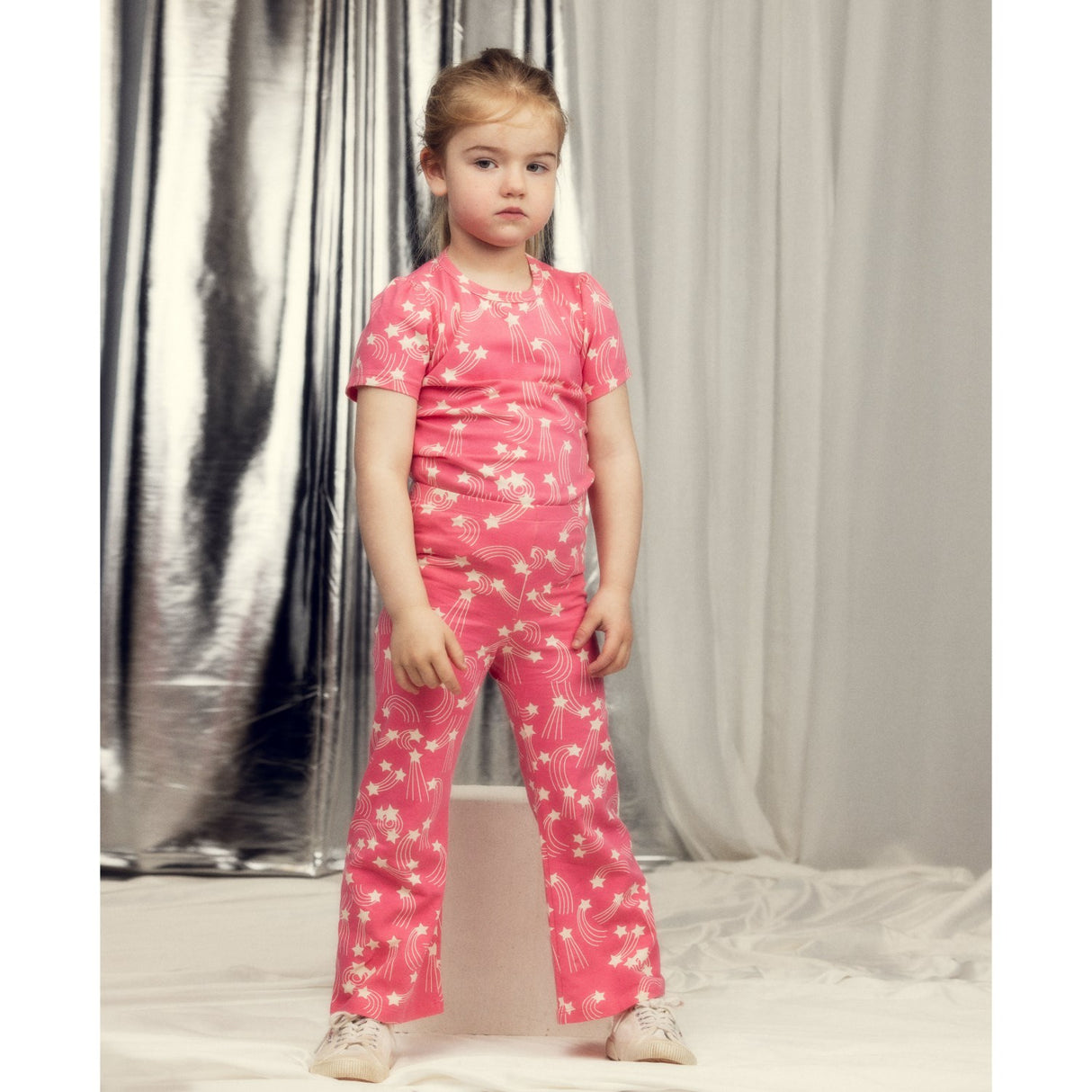 Mini Rodini Pink Starfall AOP Flared Trousers