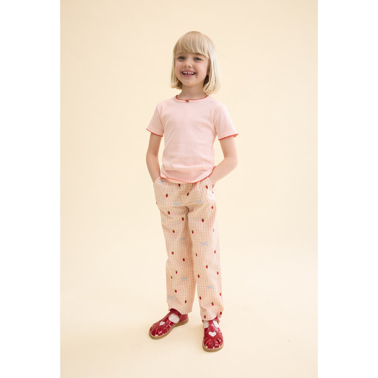 Flöss Berry/bow Gingham Dolly Bow Pants