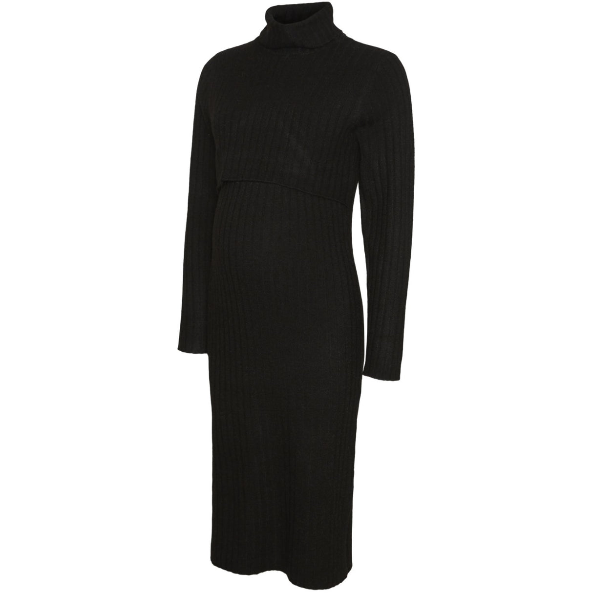 Mama;licious Black Mlsuniva June Ls Knit Midi Dress 2F Noos