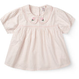 COPENHAGEN COLORS Dusty Rose W Cream Stripe Seersucker Blouse W. Collar