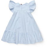 COPENHAGEN COLORS Sky Blue W Cream Stripe W Ocean Blue Seersucker Dress W. Frill Sleeves