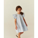 COPENHAGEN COLORS Sky Blue W Cream Stripe W Ocean Blue Seersucker Dress W. Frill Sleeves