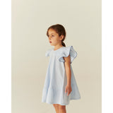 COPENHAGEN COLORS Sky Blue W Cream Stripe W Ocean Blue Seersucker Dress W. Frill Sleeves