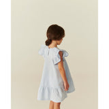 COPENHAGEN COLORS Sky Blue W Cream Stripe W Ocean Blue Seersucker Dress W. Frill Sleeves