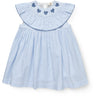 COPENHAGEN COLORS Sky Blue W Cream Stripe W Ocean Blue Seersucker Dress W. Heart