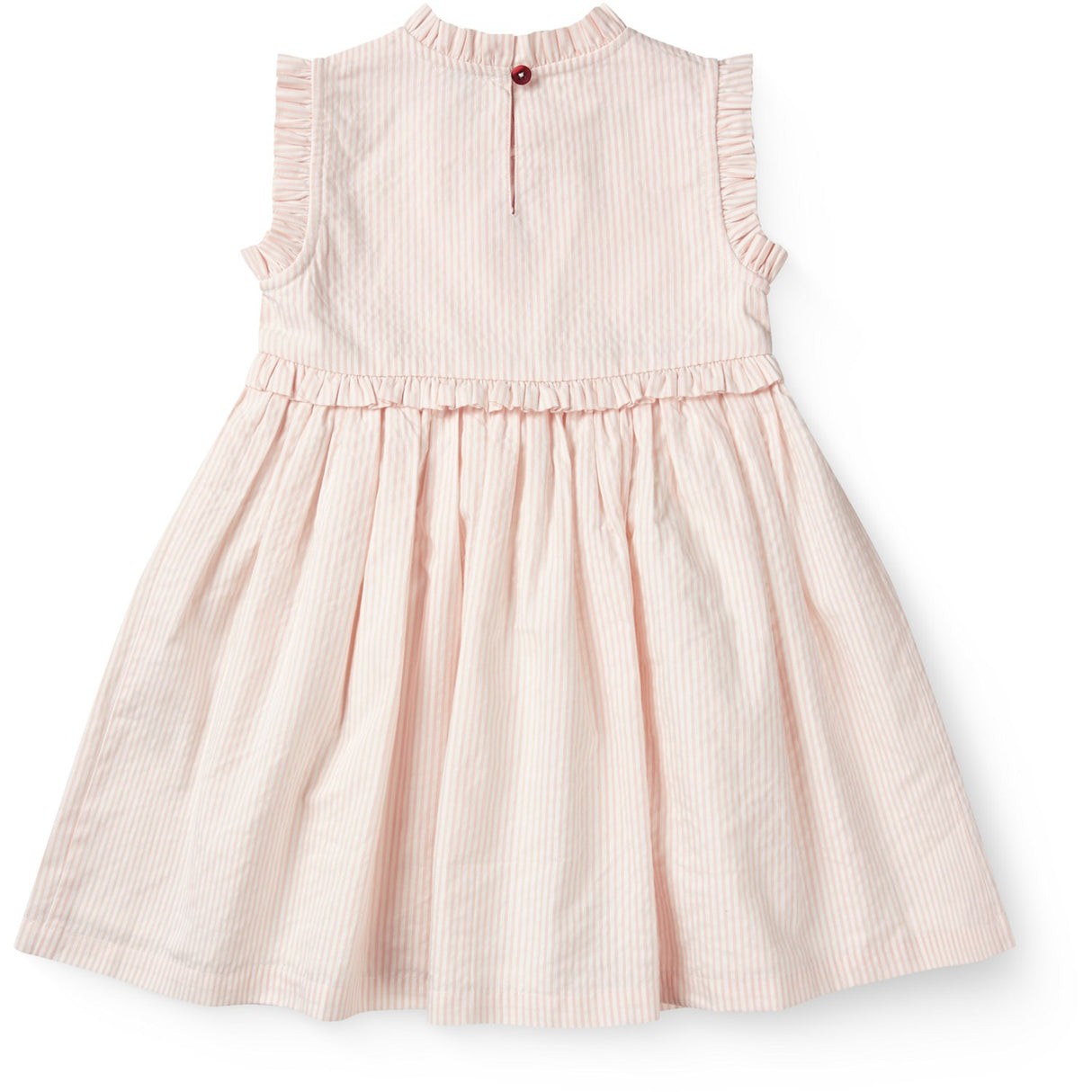 COPENHAGEN COLORS Dusty Rose W Cream Stripe Seersucker Dress W. Ruffles And Emb.
