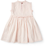 COPENHAGEN COLORS Dusty Rose W Cream Stripe Seersucker Dress W. Ruffles And Emb.
